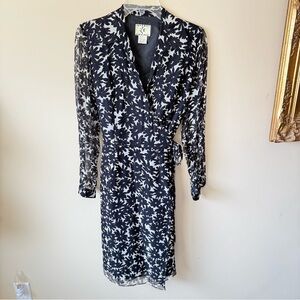 Ice Black and White SILK V-Neck Wrap Around Dress